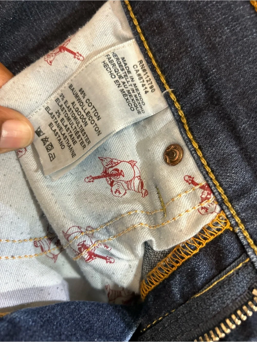 True Religion Indigo Blue Straight Jeans with Yellow Stitching